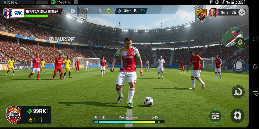 Screenshot gameplay 99RK menampilkan aksi pertandingan sepak bola yang mendebarkan.