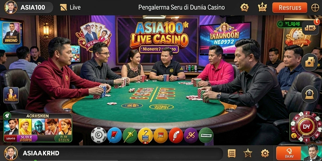 Screenshot gameplay ASIA100 menampilkan dealer profesional dan pengalaman bermain Live Casino.