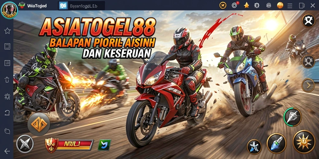 Screenshot gameplay ASIATOGEL88 menampilkan aksi balapan motor yang mendebarkan.