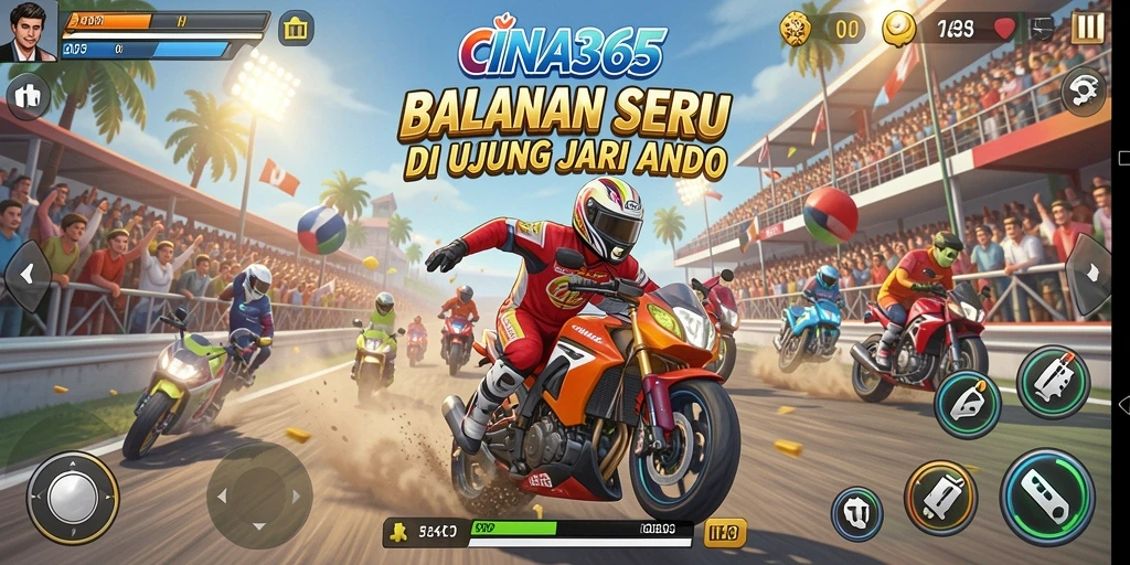 Screenshot menampilkan aksi balapan seru di CINA365.