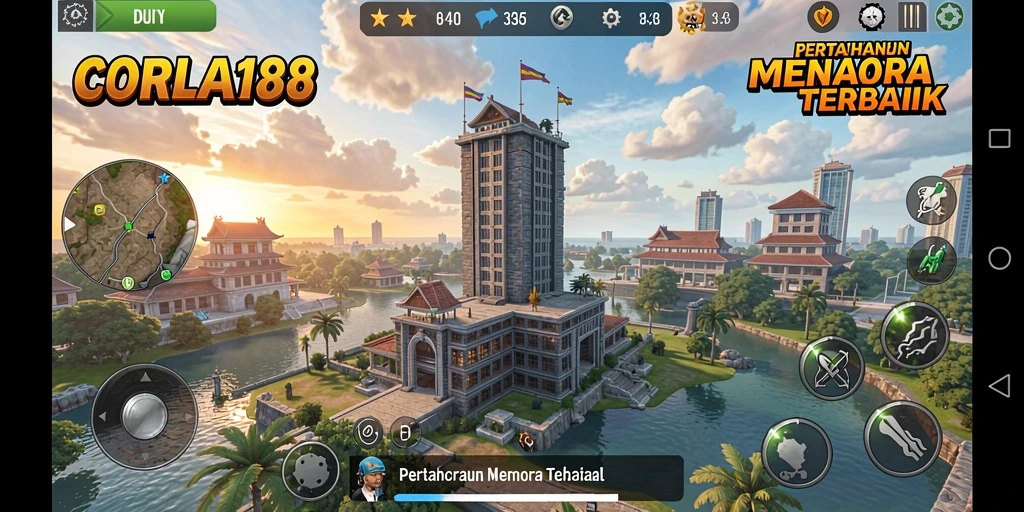 Tampilan gameplay menarik dalam CORLA188 yang menunjukkan strategi Tower Defense.
