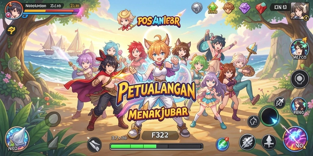 Tangkapan layar dari gameplay F32 dengan karakter anime yang menarik.