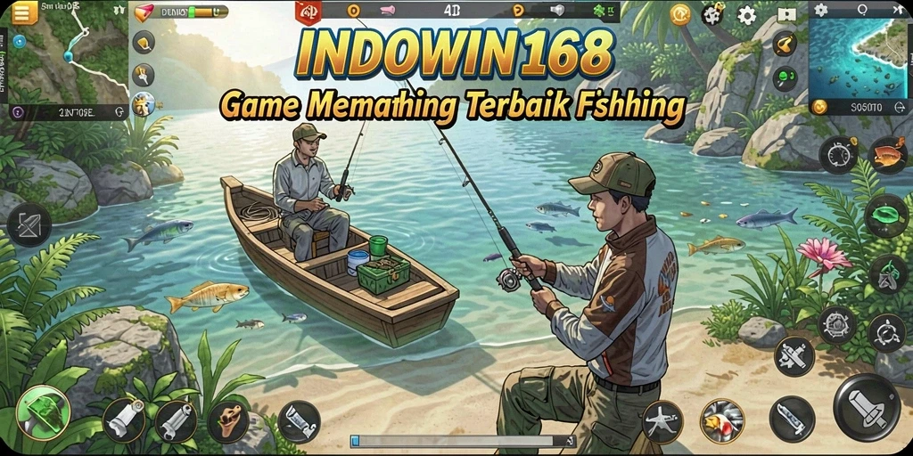 Tampilan gameplay INDOWIN168 yang menarik saat memancing di laut.