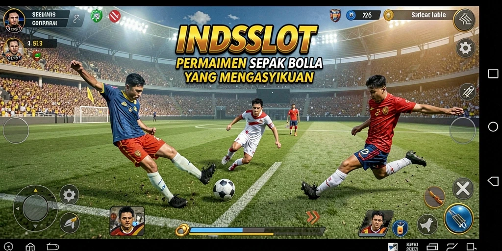 Tampilan seru gameplay <strong>INDSLOT</strong> menampilkan pertarungan tim sepak bola.