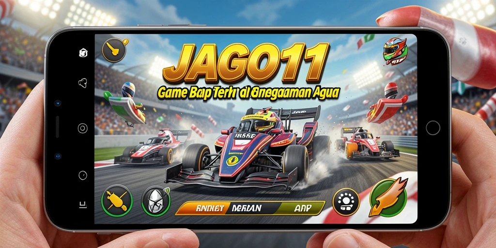 Tampilan gameplay JAGO11 dengan balapan yang mendebarkan dan kendaraan yang menarik.