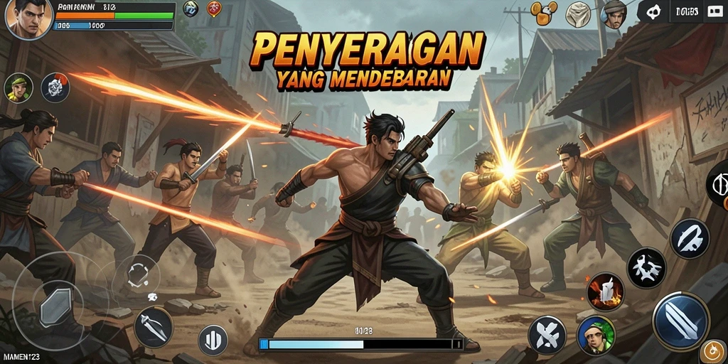 Tangkapan layar MAMEN123 menampilkan aksi tembak menembak yang intens.