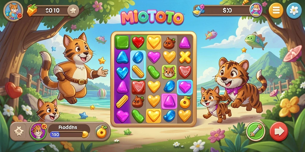 Tampilan gameplay Match-3 yang penuh warna dan menarik.