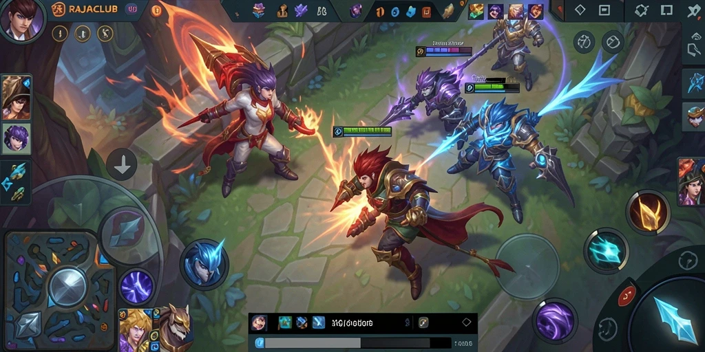 Tangkapan layar dari gameplay RAJACLUB menunjukkan aksi seru di arena MOBA.
