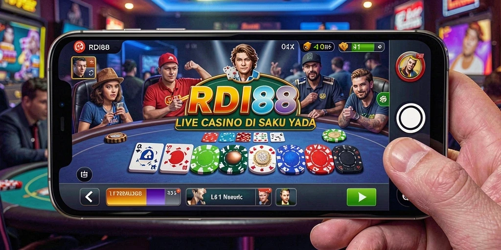 Screenshot gameplay RDI88 yang menampilkan dealer langsung dan interaksi pemain.
