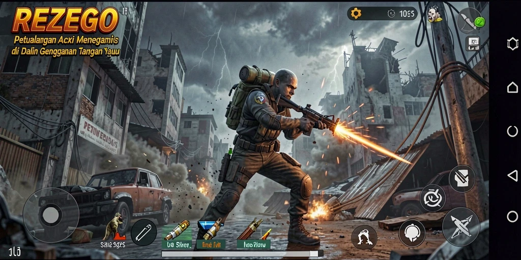 Tampilan gameplay menegangkan dari REZEGO dengan aksi luar biasa.