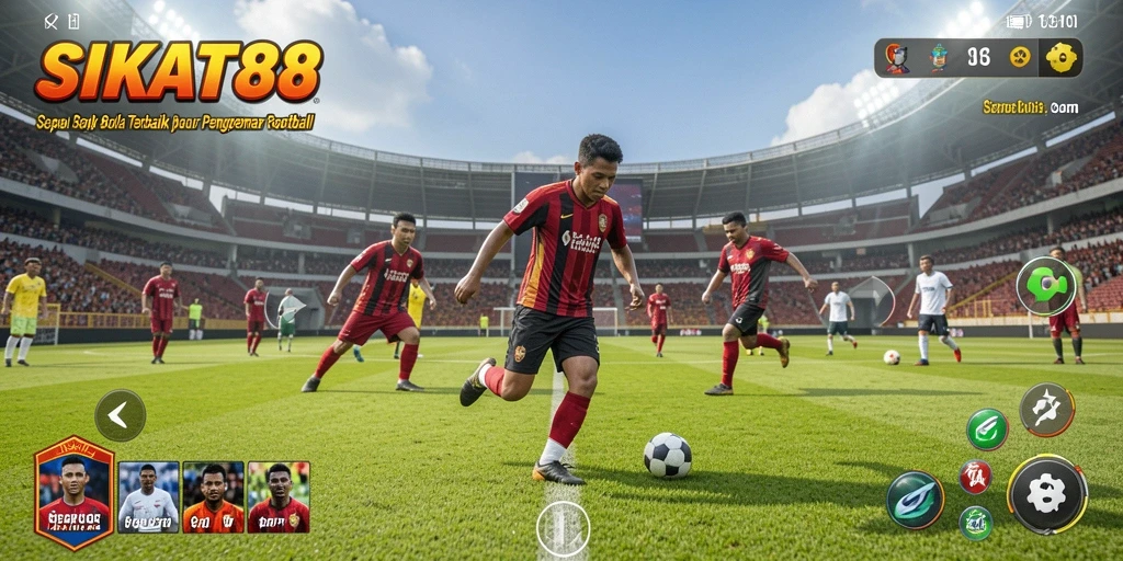 Tangkapan layar dari gameplay <strong>SIKAT88</strong> yang menggambarkan aksi sepak bola mendebarkan.