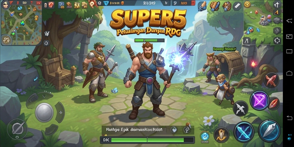 Screenshot SUPER5 menunjukkan aksi seru dalam pertarungan RPG.